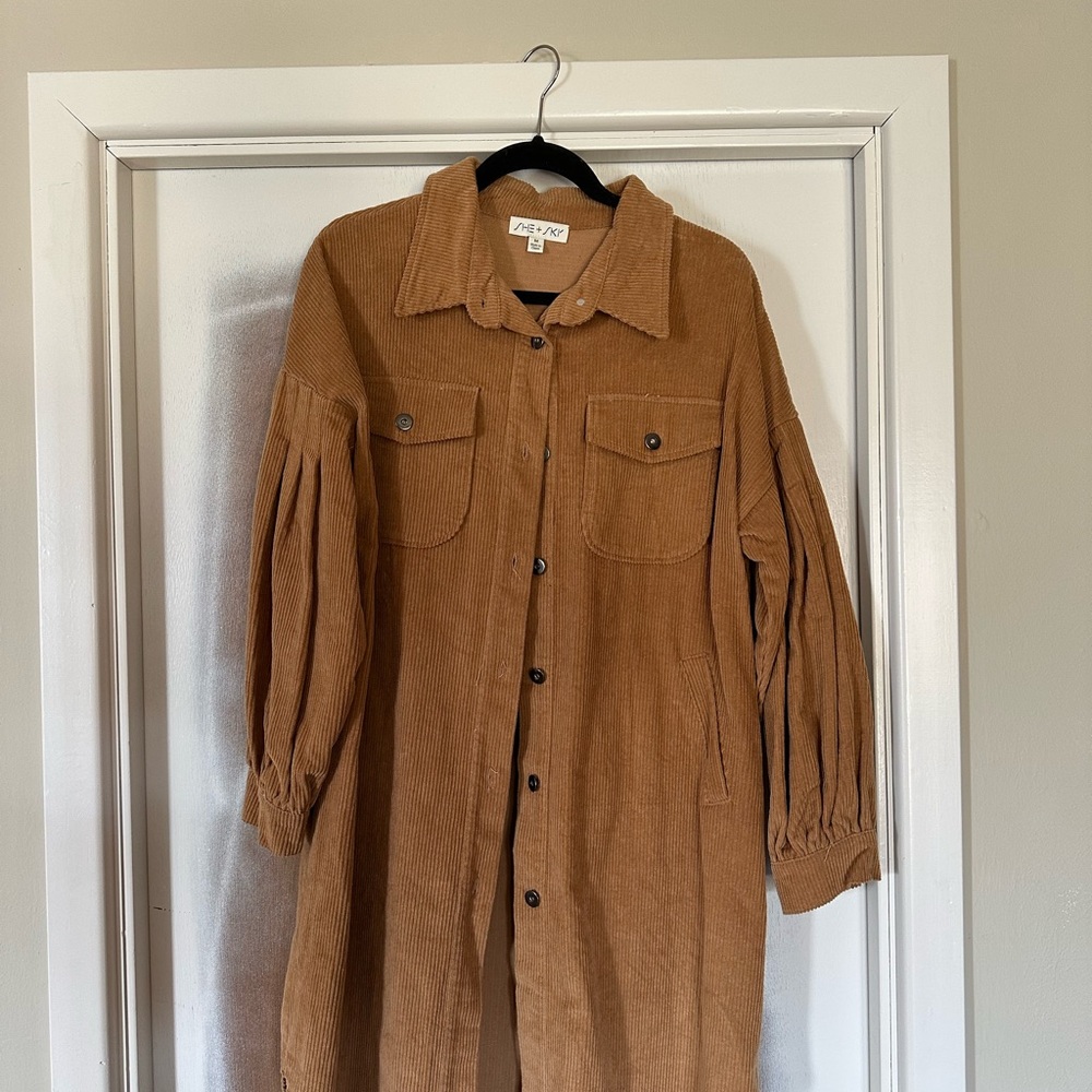 She + Sky Brown Corduroy Long Sleeve Shacket size Medium